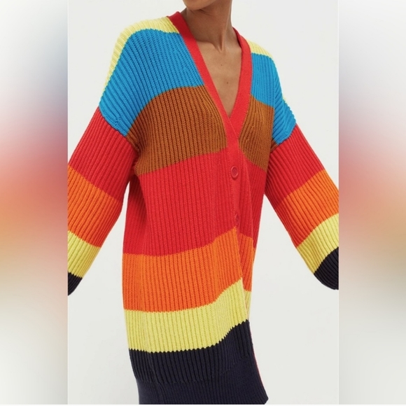 Chinti & Parker Rainbow Riviera Stripe Chunky Knit Cardigan, fit like XL - Picture 7 of 9